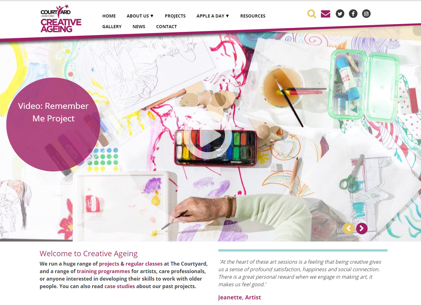 Image shows a screenshot of The Creative Ageing Website