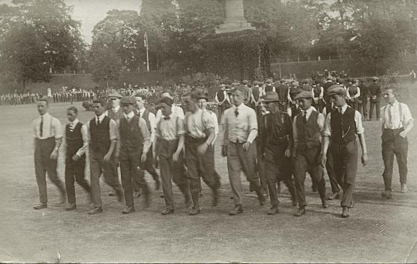 Recruits to the Herefords drilling on Castle Green Aug Sep 1914