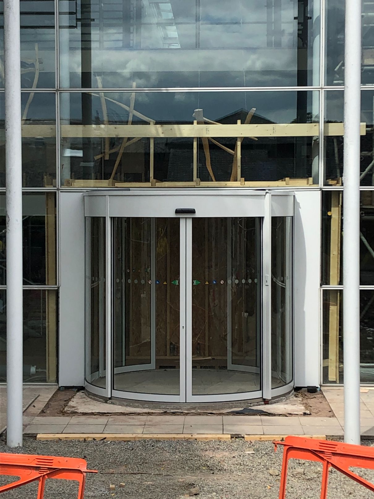 The Courtyard's front doors being installed
