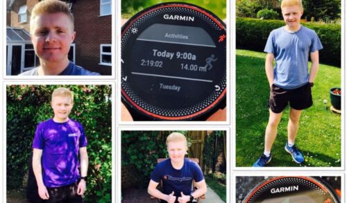Collage images of Owain Denning running