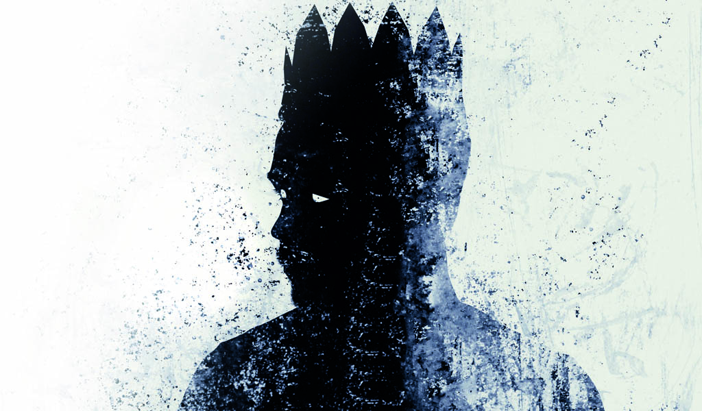 Abstract dark king sketch on textured concrete wall background