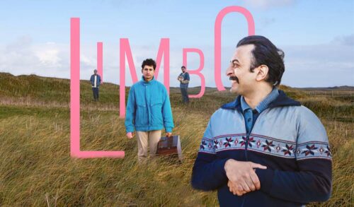4 men stand in a field with the word limbo intertwined