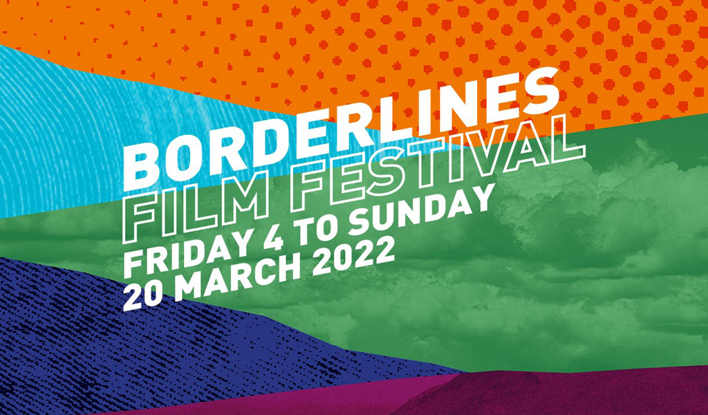 Multi colour background with the words Borderlines Film Festival written on it
