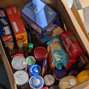 A box filled with food donations