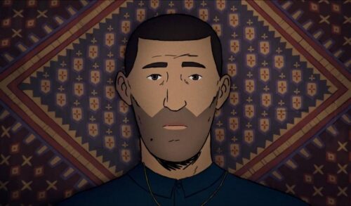 Flee Image  An animated man lays on a rug