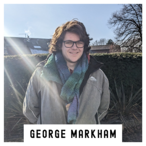 A photo of a young artist named George Markham standing outside The Courtyard.
