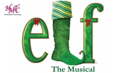 Elf the musical written on a white background