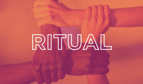 Four hands interlinking to create a square with the word Ritual