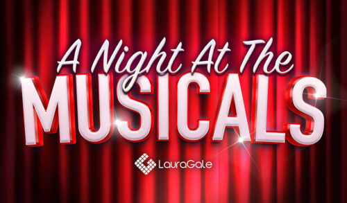 An animated image of a red curtain with the writing A Night At The Musicals over the top
