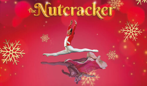 Image A male ballerina wearing a soldiers uniform is leaping through the air against a red background His reflection can be seen mirrored underneath him he appears to be wearing a different costume