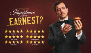 The Importance of Being Earnest? A man in a tuxedo stands looking at his hands