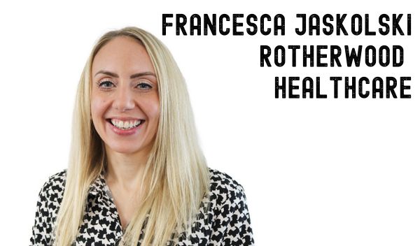 An image of a woman with blonde hair smiling at the camera. Writing reads 'Francesca Jaskolski Rotherwood Healthcare'