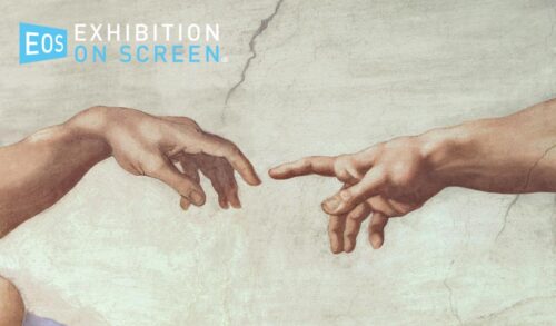 A close up image of painting by Michelangelo of two hands almost touching