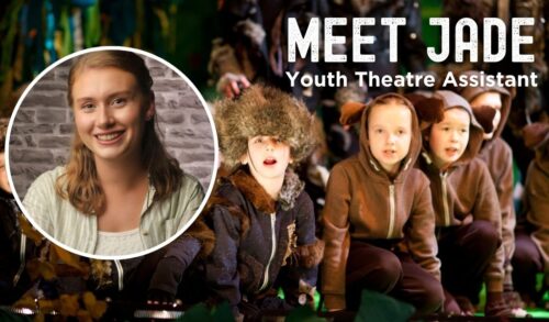 A production image from The Jungle Book On the left there is a headshot in a circular frame Writing reads Meet Jade Youth Theatre Assistant