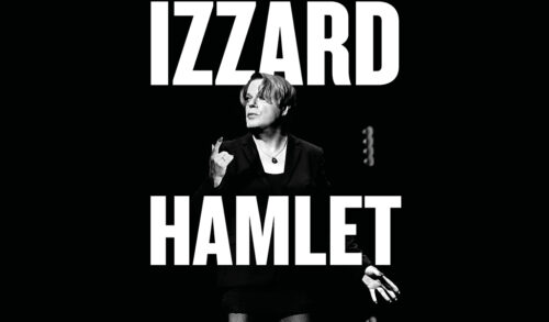 Hamlet Eddie Izzard  a black and white image of Eddie Izzard
