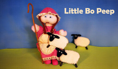 Little Bo Peep  a little puppet with three puppet sheep