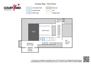 A map highlighting accessibility features of The Courtyard's First Floor
