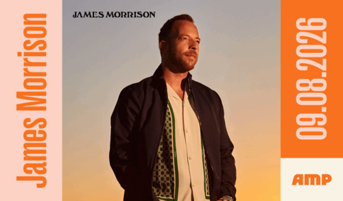 James Morrison  James Morrison standing with a sunset behind him The text around him reads James Morrison 09082026