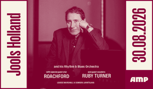 Jools Holland  Jools Holland leaning on his fist that is propped up on a piano The text around him reads Jools Holland with his Rhythm  Blues Orchestra with special guest star Roachford and guest vocalists Ruby Turner Louise Marshall  Sumudu Jayatilaka 30082026