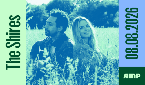 The Shires  A man holding a guitar and a woman sat in a wheat field The text around them reads The Shires 08082026