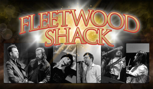 A show poster with six images of musicians in squares at the bottom of it The text above them reads Fleetwood Shack in red and gold font