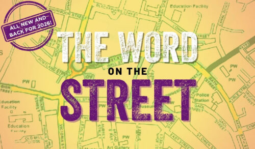 A map of Hereford with text over the top that reads All new and back for 2026 The Word On The Street