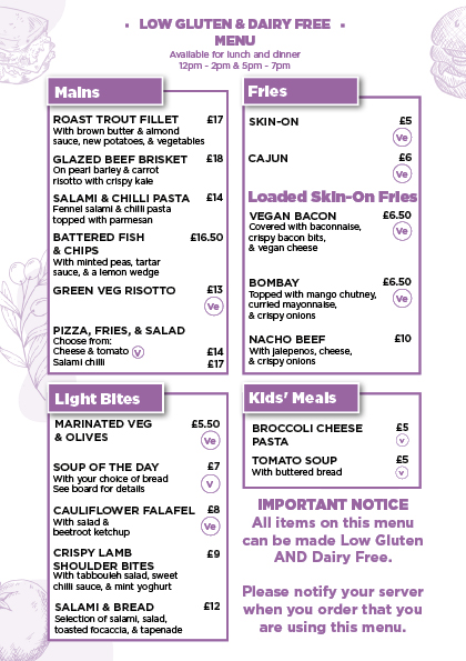 The Courtyard Low Gluten & Dairy Free Spring Menu page 2 - click for PDF